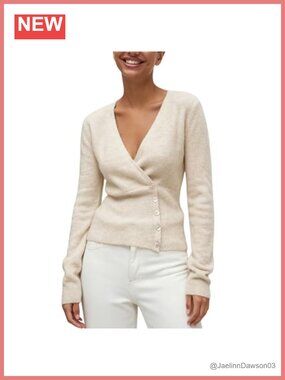 Women V Neck Wrap Sweater Side Button Slim Fit Crop Knit Cardigan